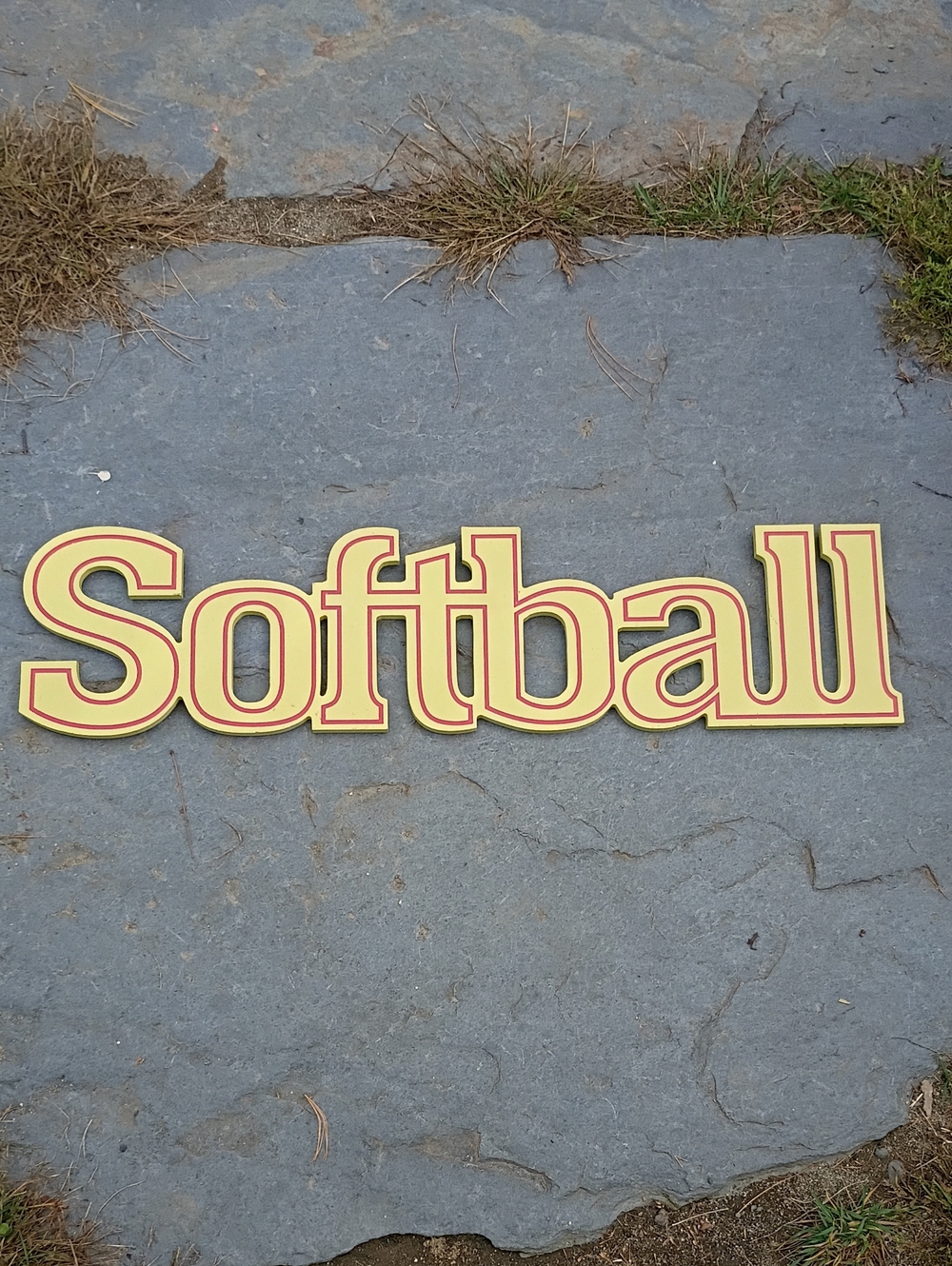 Softball Wall Sign - Yellow and Red Home Wall Decor 27" X 6.5"
